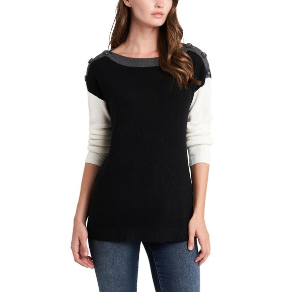 NEW Vince Camuto Medium Lightweight Sweater Neutral Colorblock Black Buttons - Picture 1 of 12